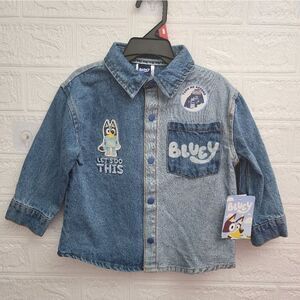Nwt Bluey Denim Shirt Dog Shacket Jacket School Play Bingo Cartoon Jean Fall